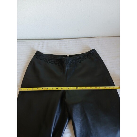 Belle Sport Womens Genuine Leather Pants Black Size 8 Straight Leg Elegant - Picture 8 of 12